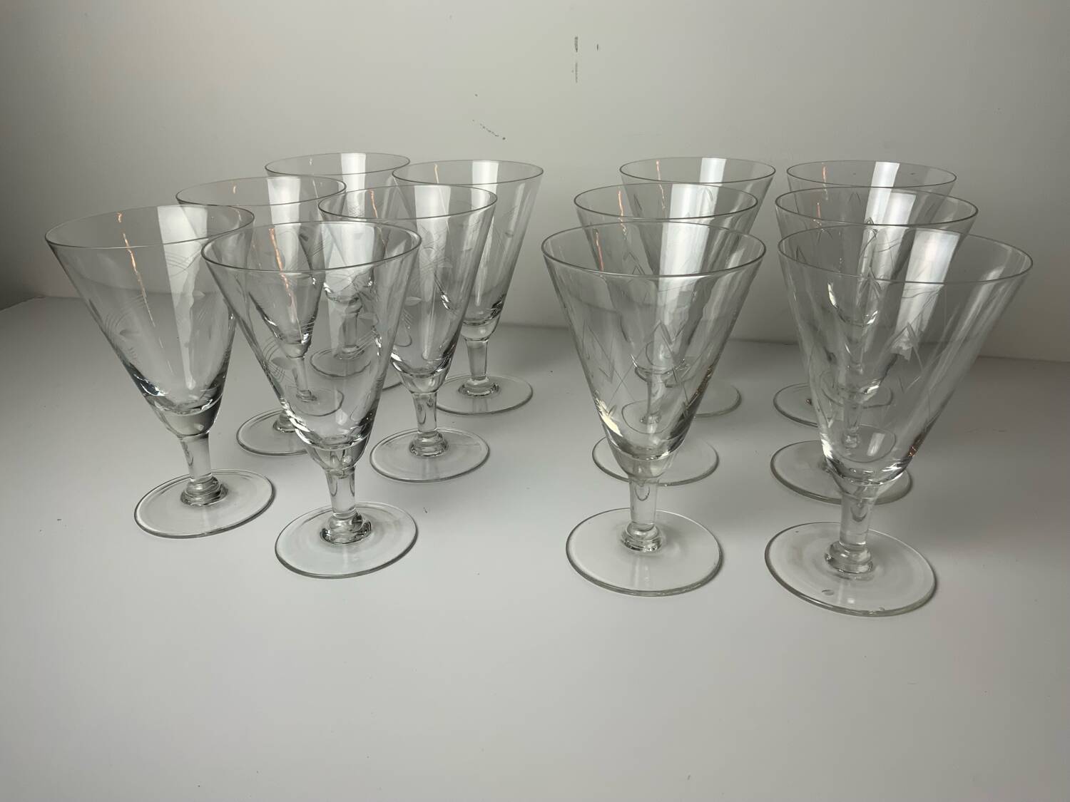 12 antique stemmed glasses