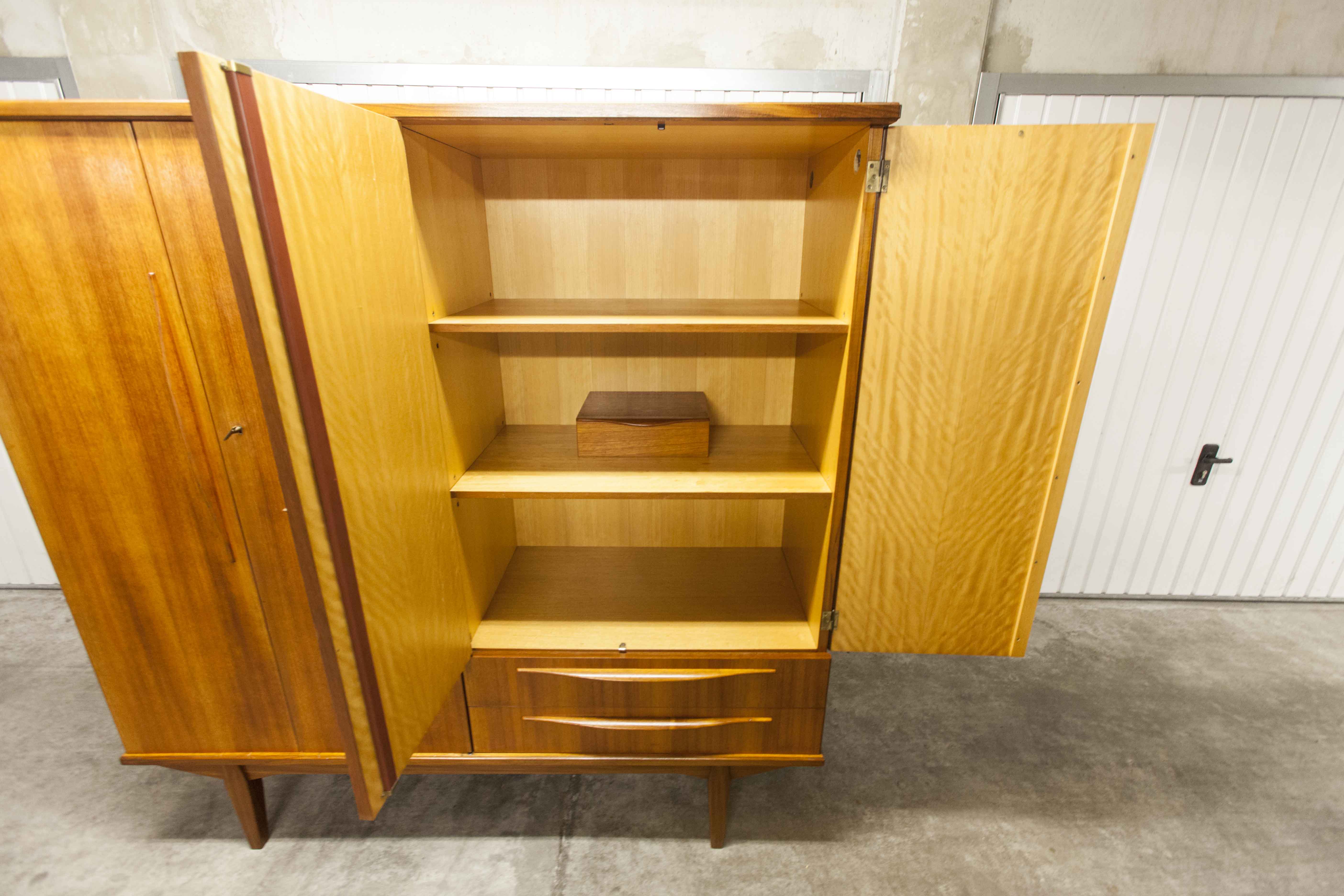 Scandinavian teak cabinet 4 doors 2+1 drawers wardrobe 1960
