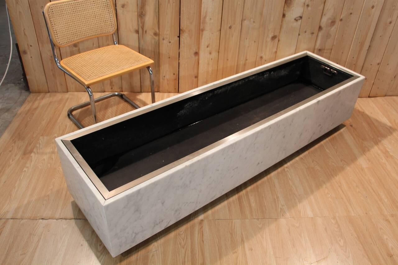 Large 1960s Knoll Style Marble and Brushed Steel Planter