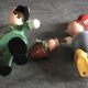 Set of 2 vintage GOULA wooden toy figurines with spring.