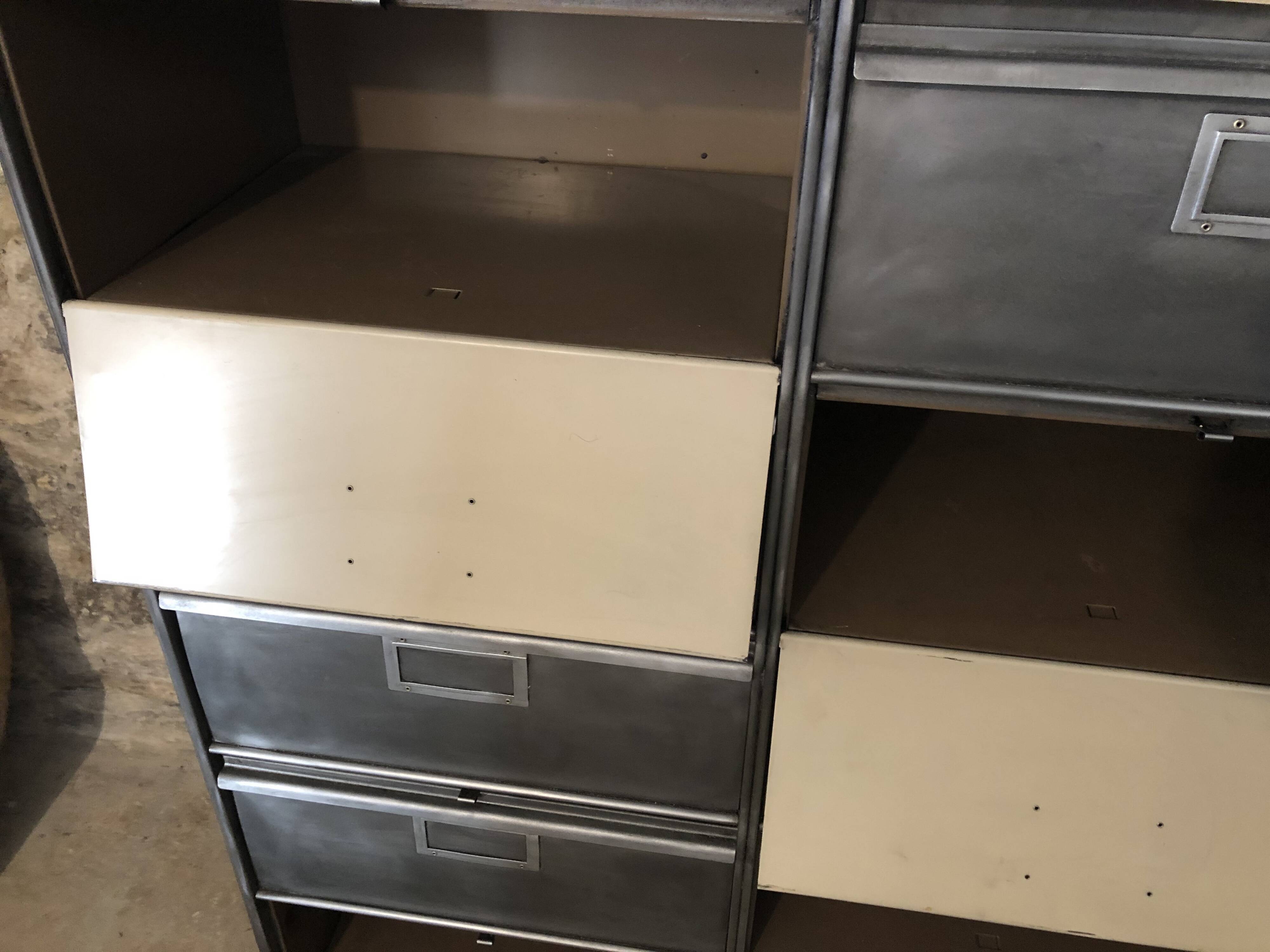 Ronéo furniture with 10 industrial wood and metal flaps