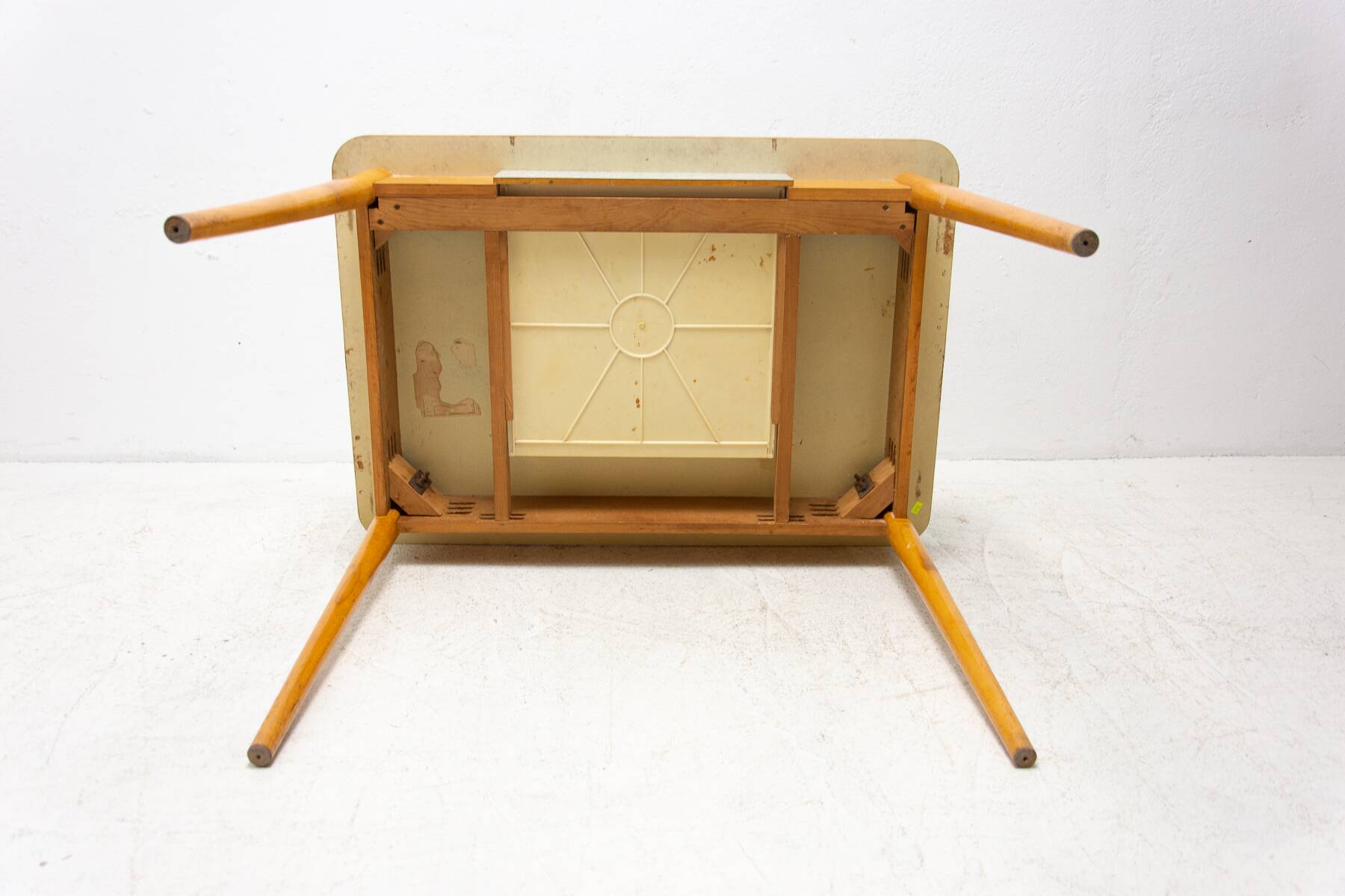 Midcentury formica and wood central table, Czechoslovakia, 1960s