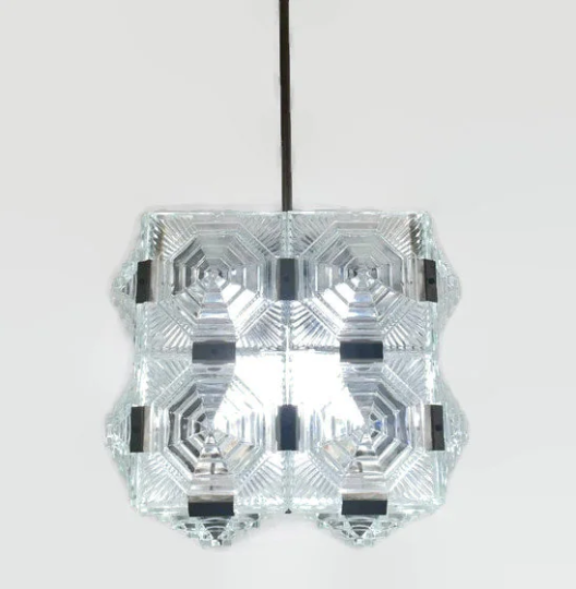 Kamenicky Senov glass cube pendant, Mid-Century modernist Glass Crystal Kinkeldey Chandelier