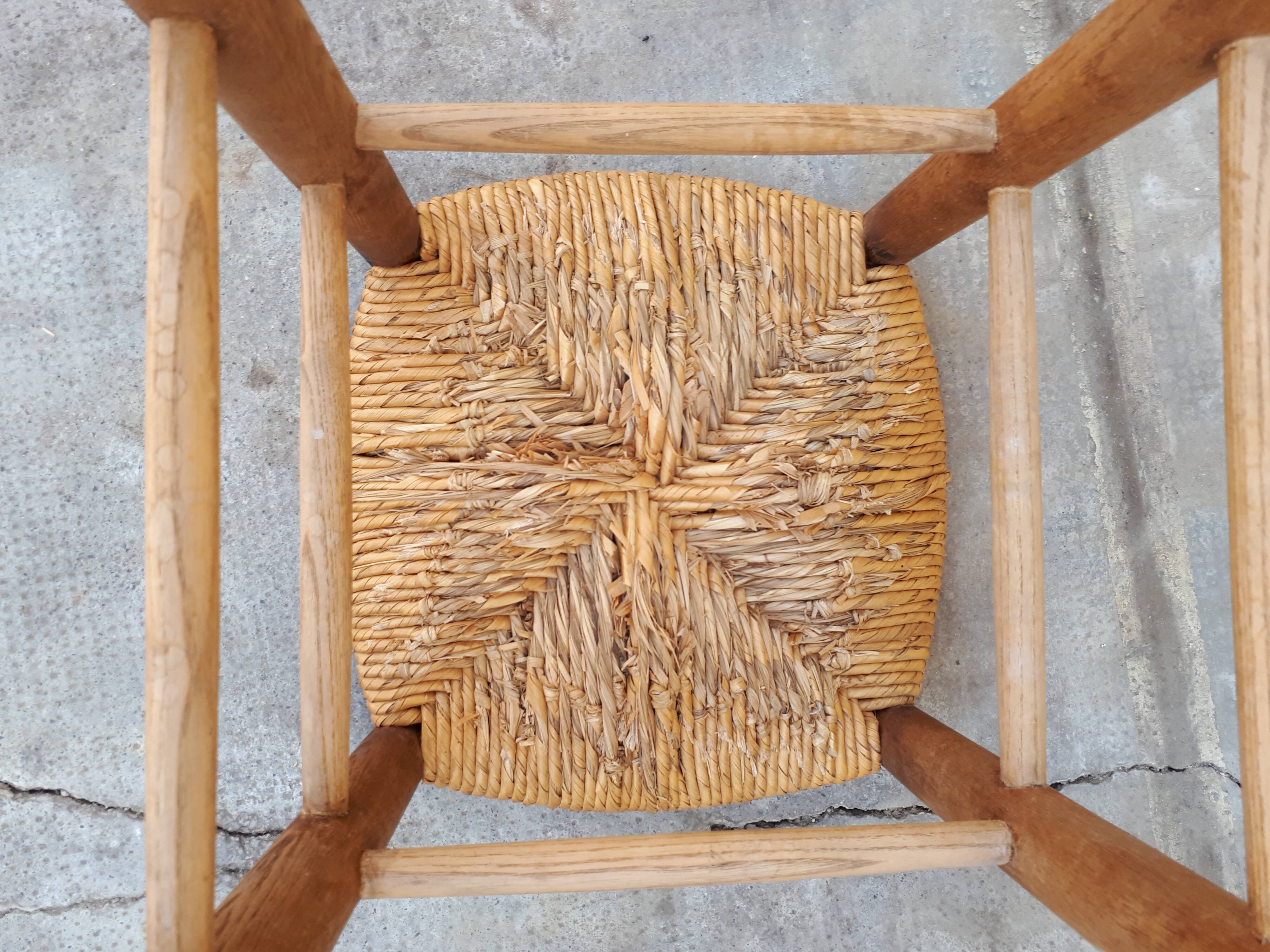 Pair of wooden and straw stools
