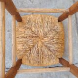 Pair of wooden and straw stools