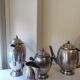 Tea and coffee service in silver-plated metal and wood from the 1930s Art Deco - Wine