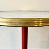 Bistro table in burgundy metal and beige melamine