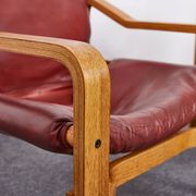 Vintage, Leather and Plywood Andy Armchairs by Janos Bodnar, Hungary, 1977, Set of 2