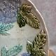 Antique majolica plate – Raised decoration of mauve hydrangeas – Art Nouveau