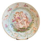 Plat rond en faïence- décor main signé et marqué