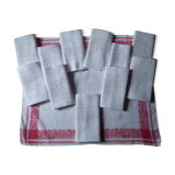 12 Ancient towel embroidered monogrammed JC floral red litter Napoleon III