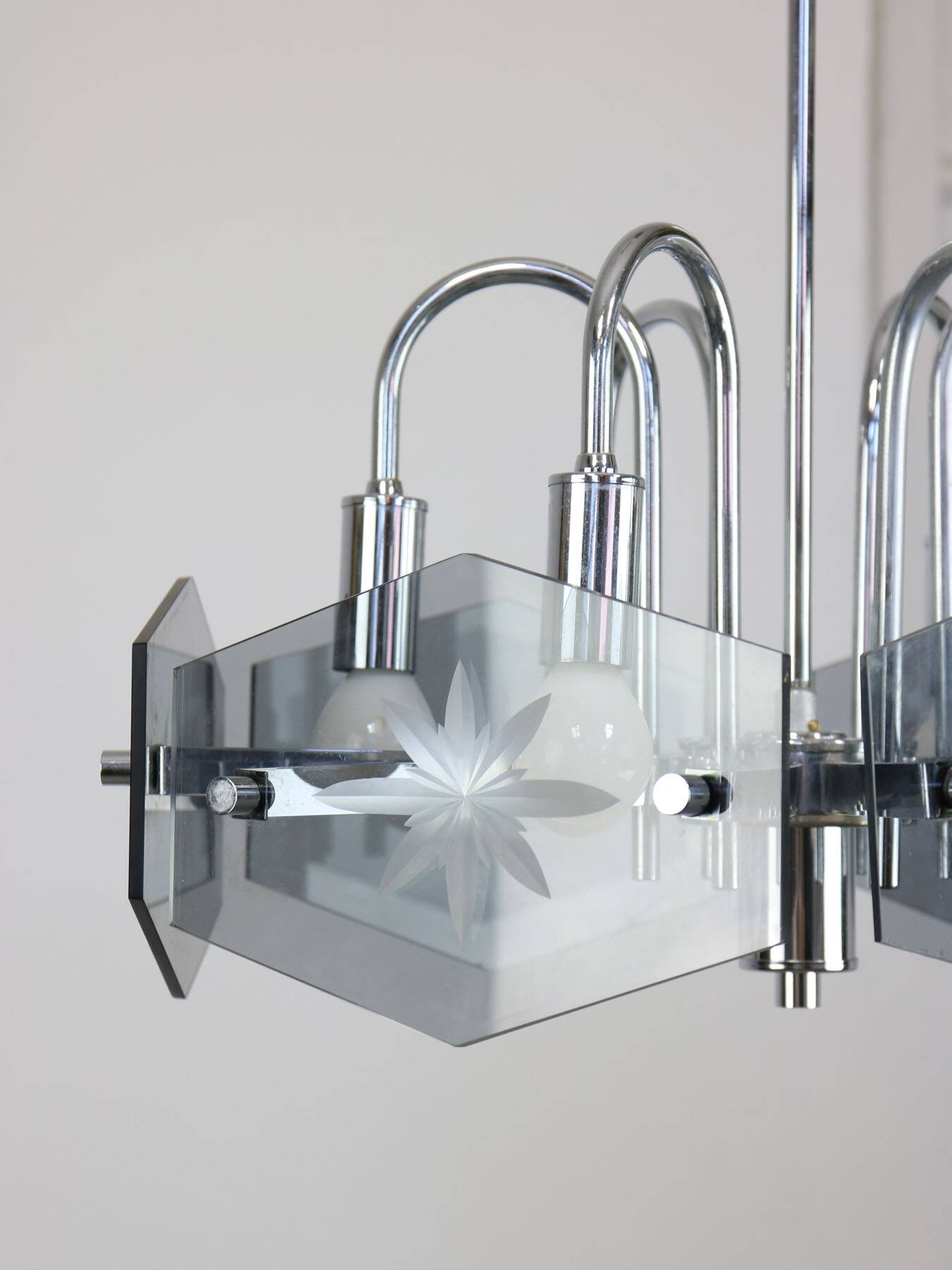 Vintage Italian Chrome and Glass Chandelier, 70s