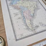 South America, antique map, printed in 1852. Authentic.