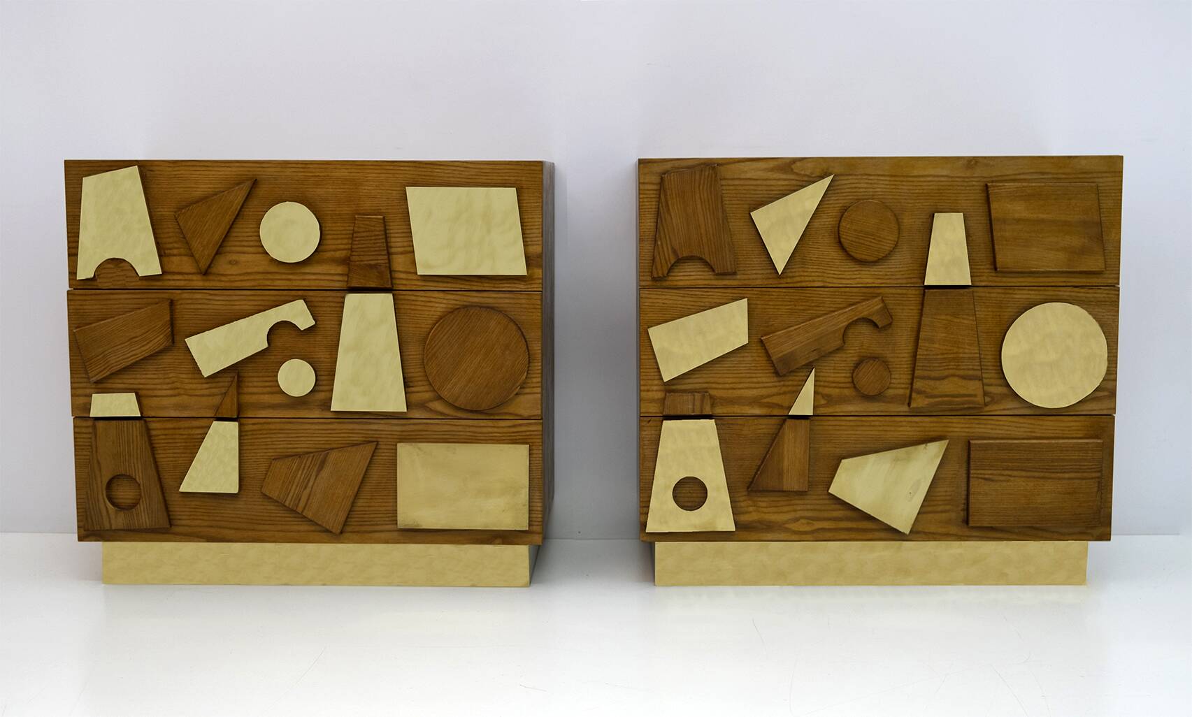 Brutalist Italian Ash Tree and Brass Chests of Drawers, Two