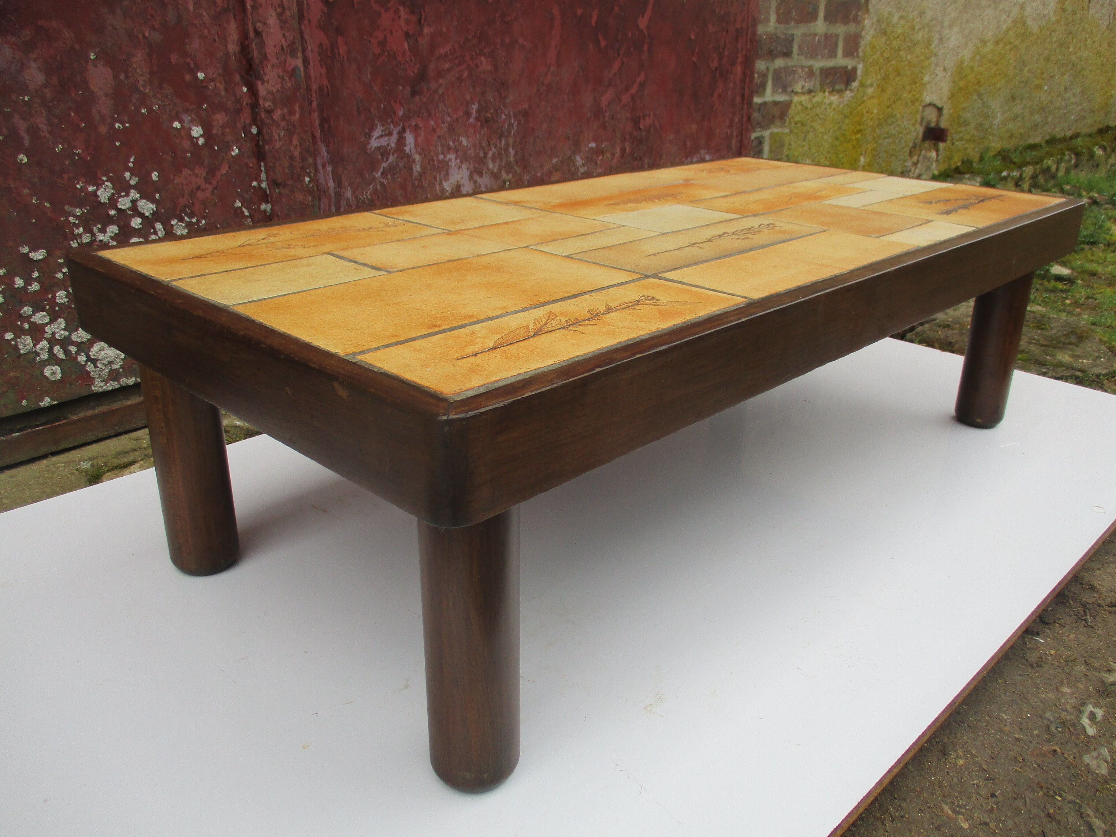 Vallauris coffee table by Raymonde Leduc gres modele aux herbiers vintage