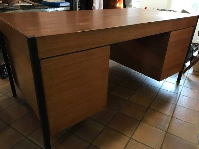 Pierre Paulin CM 223 desk, mahogany and chrome, Thonet edition, 1950