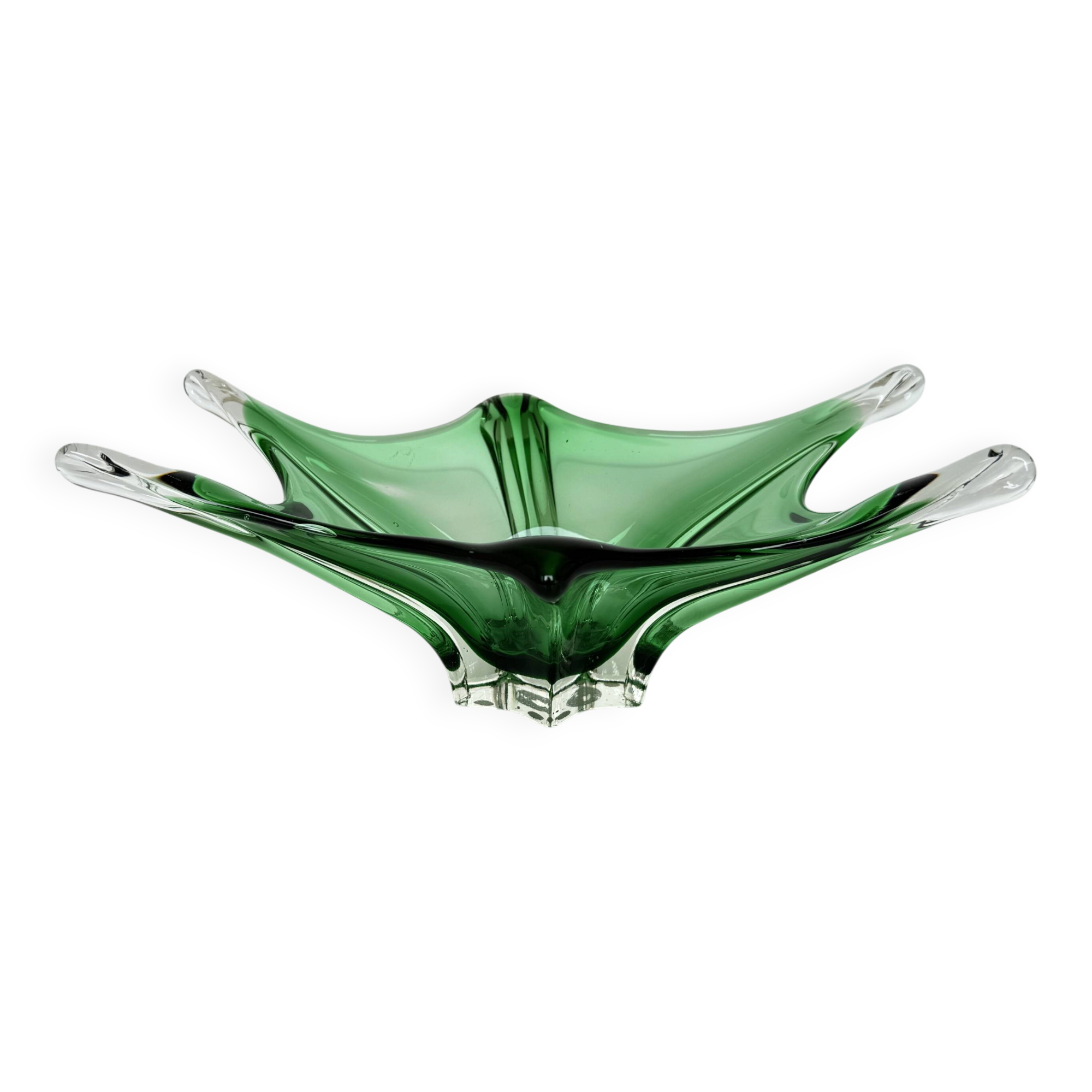 Sculptural Green Murano Style Glass Bowl