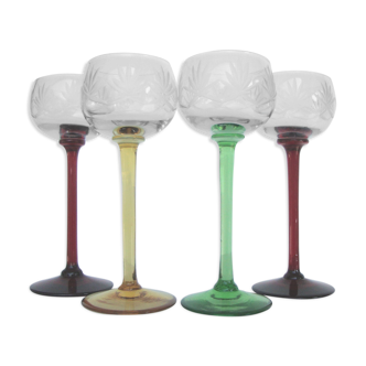 Set of 4 glasses cut crystal chalices