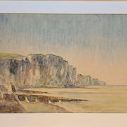 Impressionist painting, watercolour signed Henri TRIBOUT, Norman seascape, 20th century.