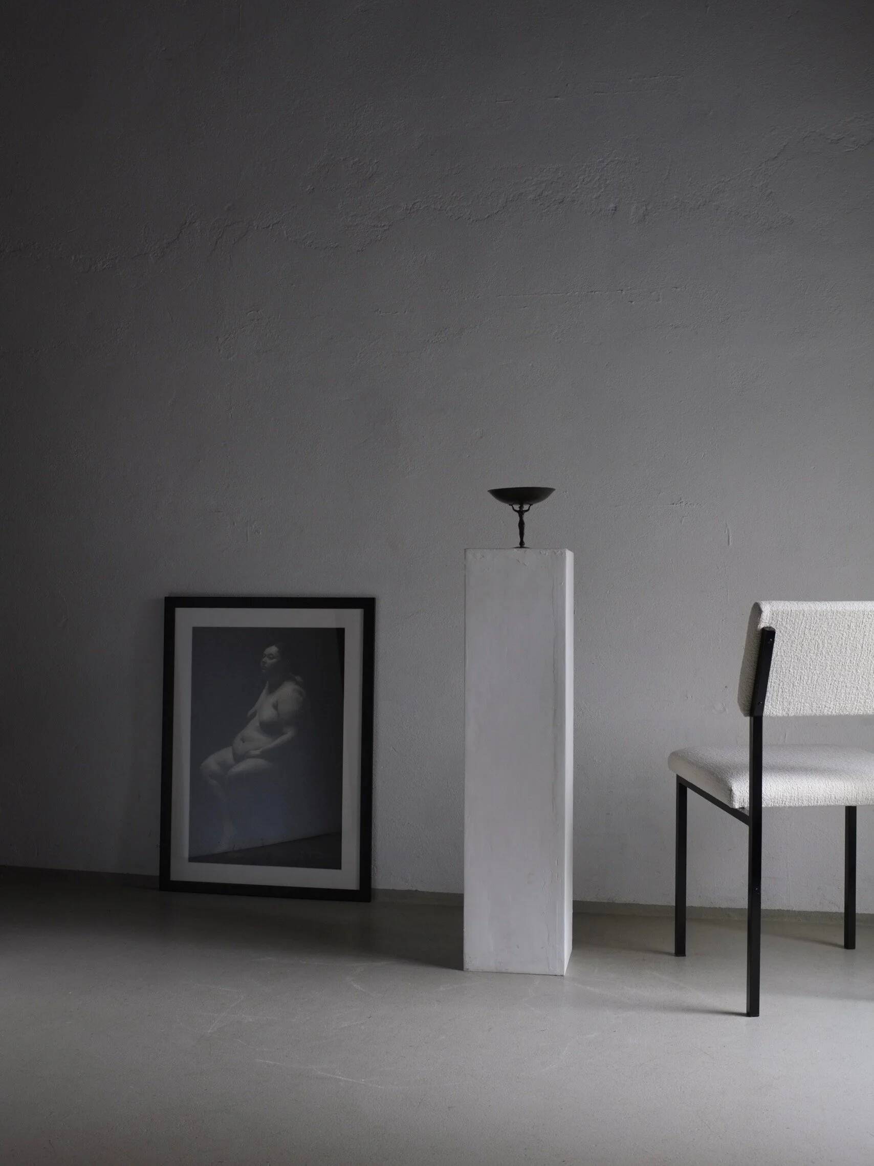 White boucle black metal chairs | Kembo | Netherlands | 1960s