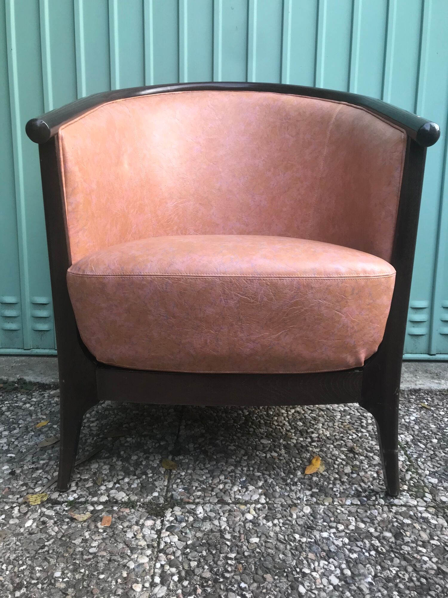 Lot of 2 armchairs and a sofa from Baumann in black wood and marble rose leather