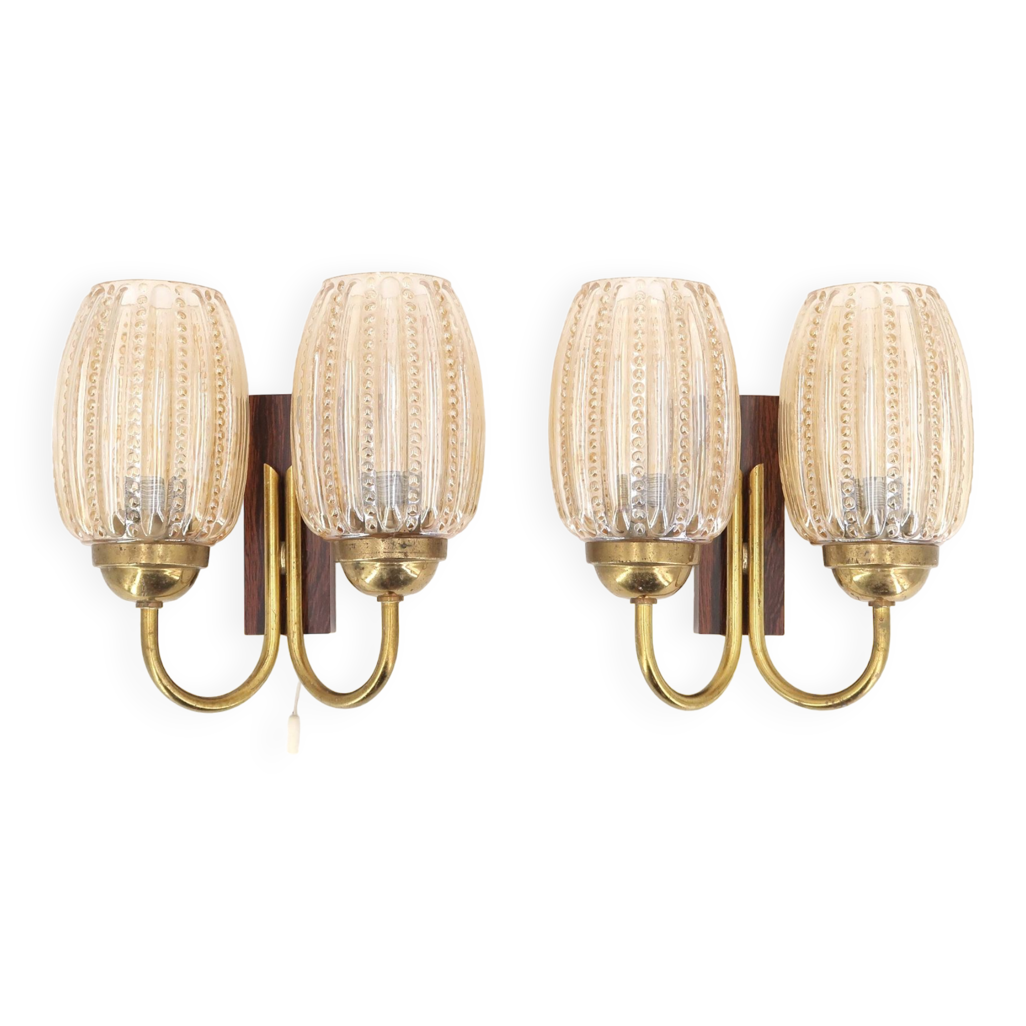 Pair of Graewe wall lights in brass and tinted glass, 1960s