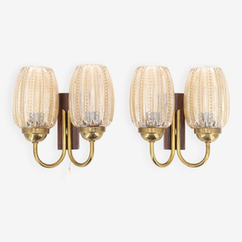 Pair of Graewe wall lights in brass and tinted glass, 1960s