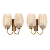 Pair of Graewe wall lights in brass and tinted glass, 1960s