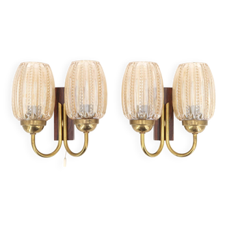 Pair of Graewe wall lights in brass and tinted glass, 1960s