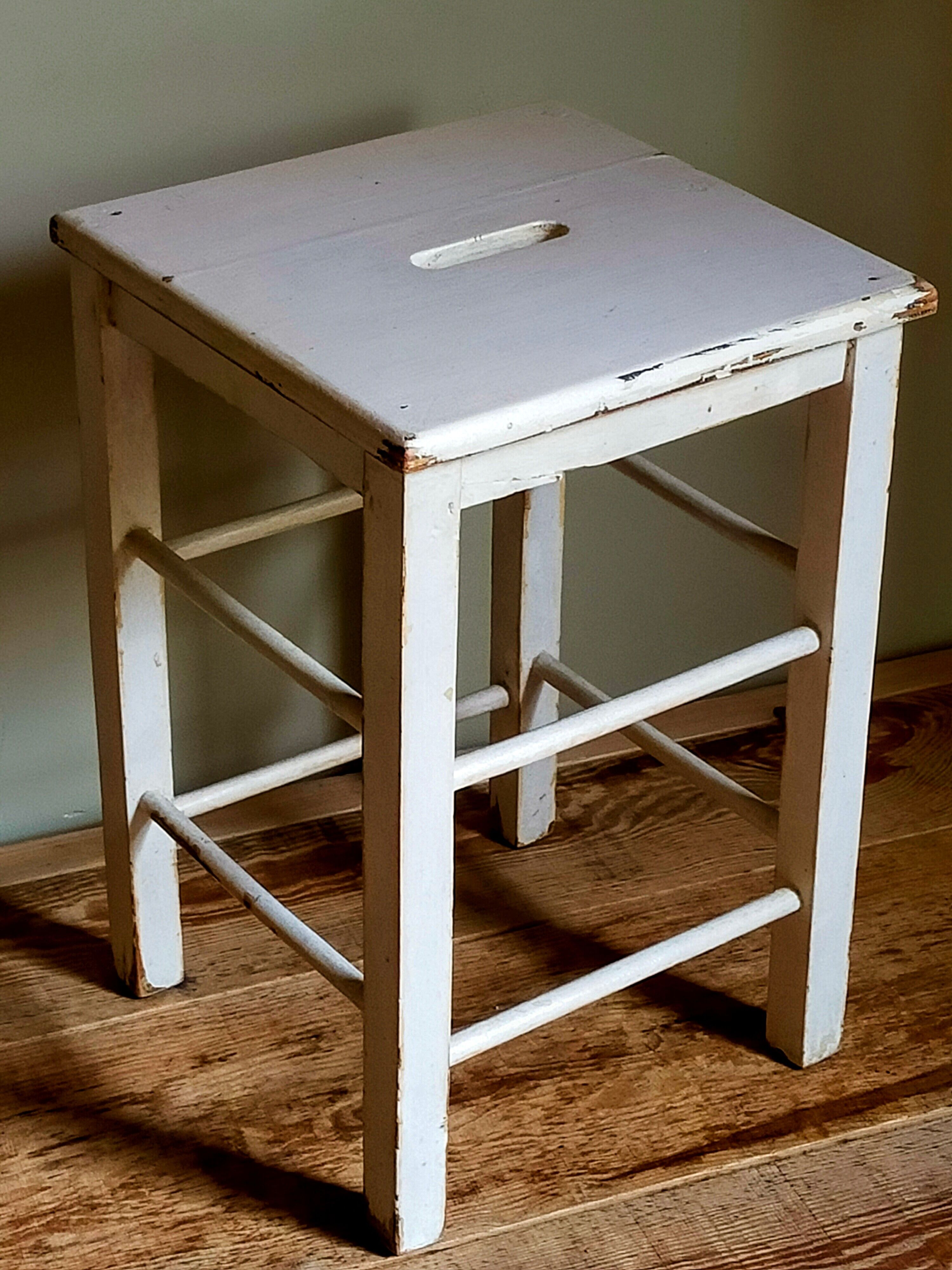 Workshop stool in vintage patinated solid wood