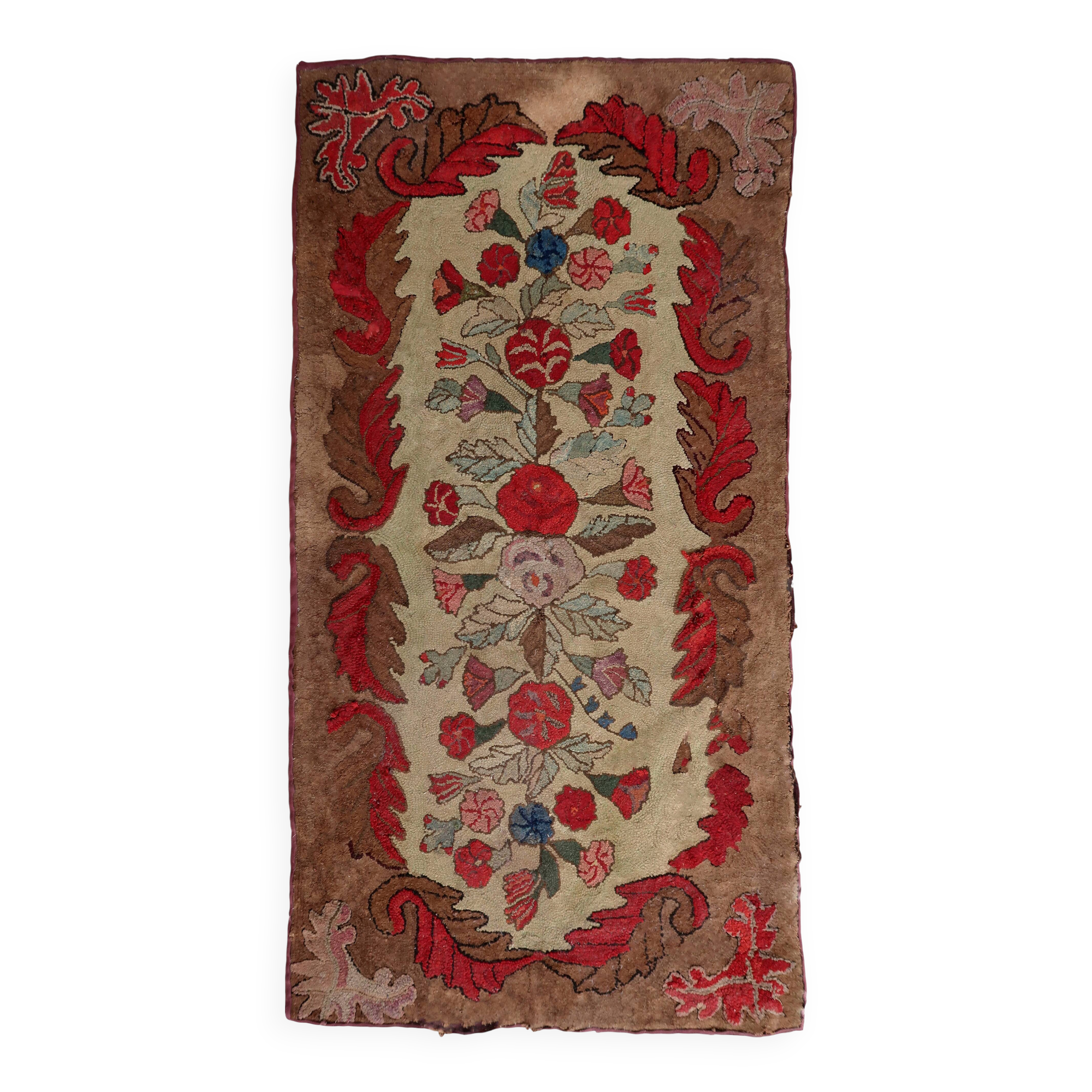 Tapis américain antique Hooked – 86 x 170 cm – Motif floral - 1C976