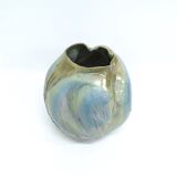 Postmodern sculptural hand-made iridescent blue glazed earthenware vase, italy