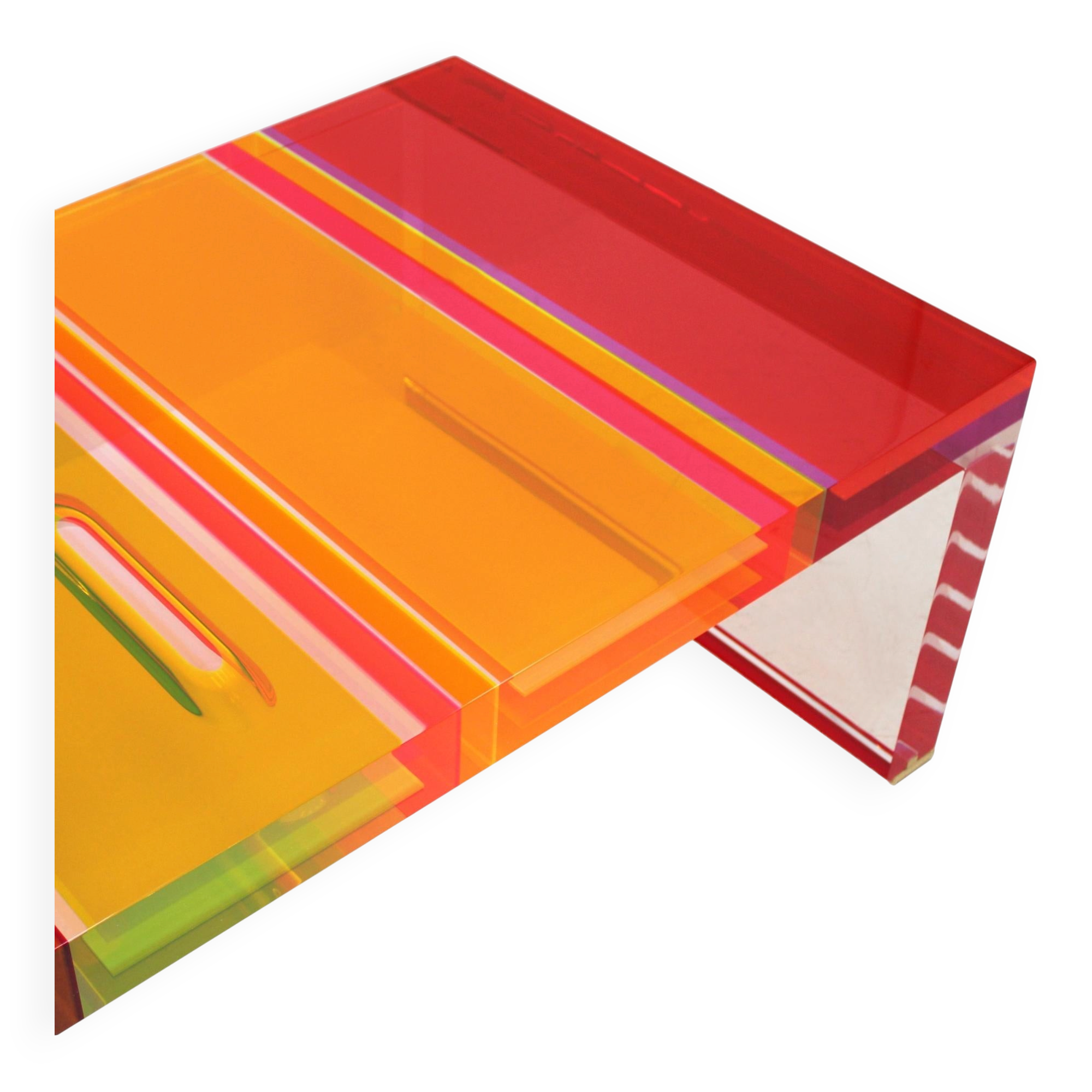 Studio Superego Modern Multicolor Plexiglass and Brass Feet Italian Coffee Table
