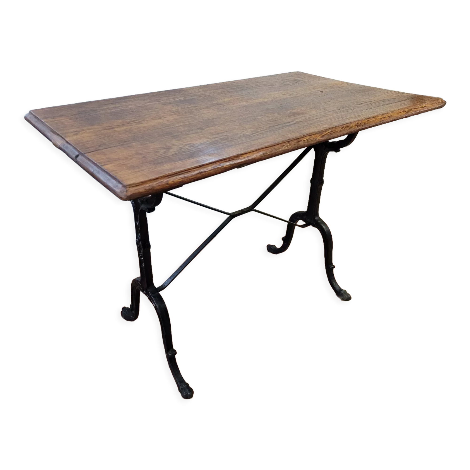 Old bistro table with oak top