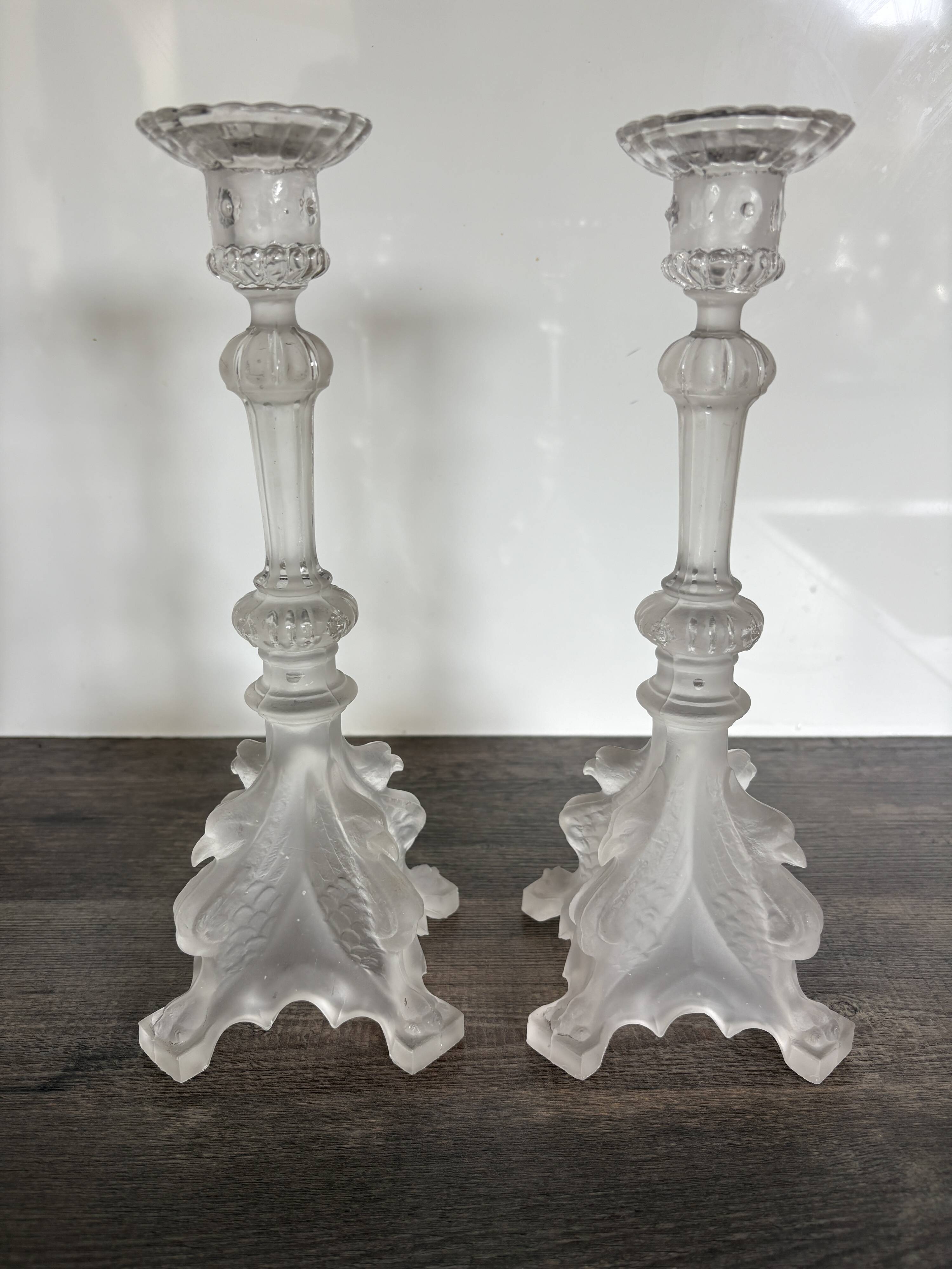 Pair of antique candlesticks Val Saint Lambert - Griffin model