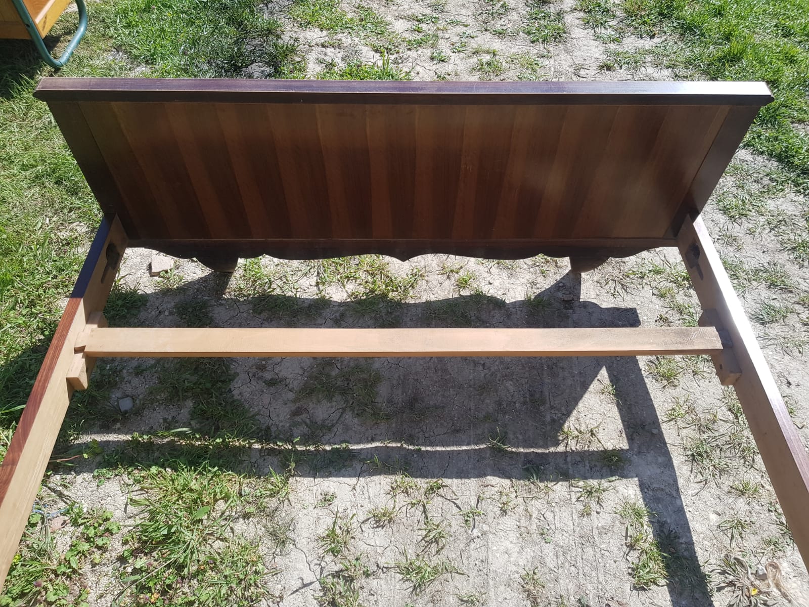 Former art deco bed 2 people wood - vintage golden ornaments