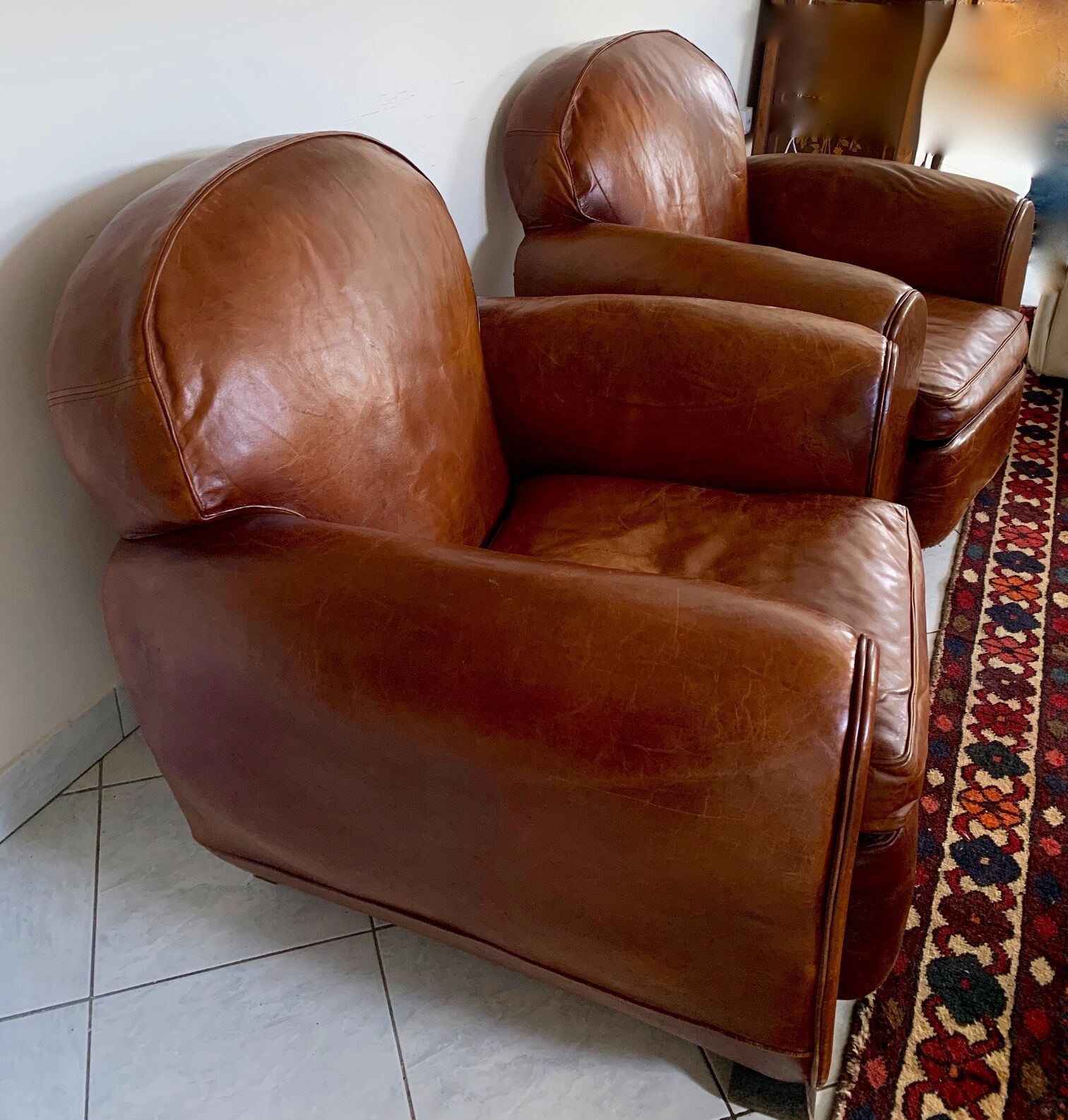 Pair of leather club chairs