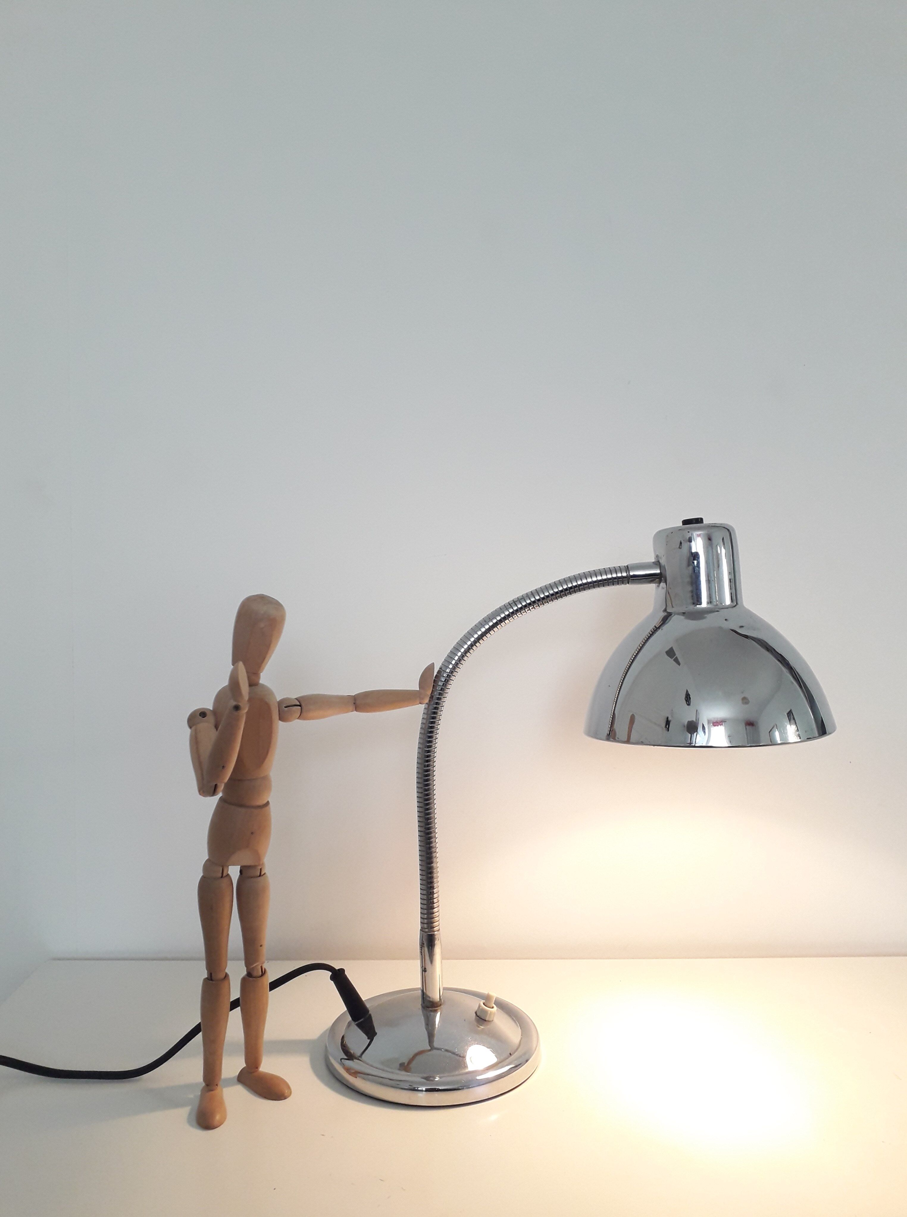 Adjustable desk / workshop lamp - Chrome metal - 1950