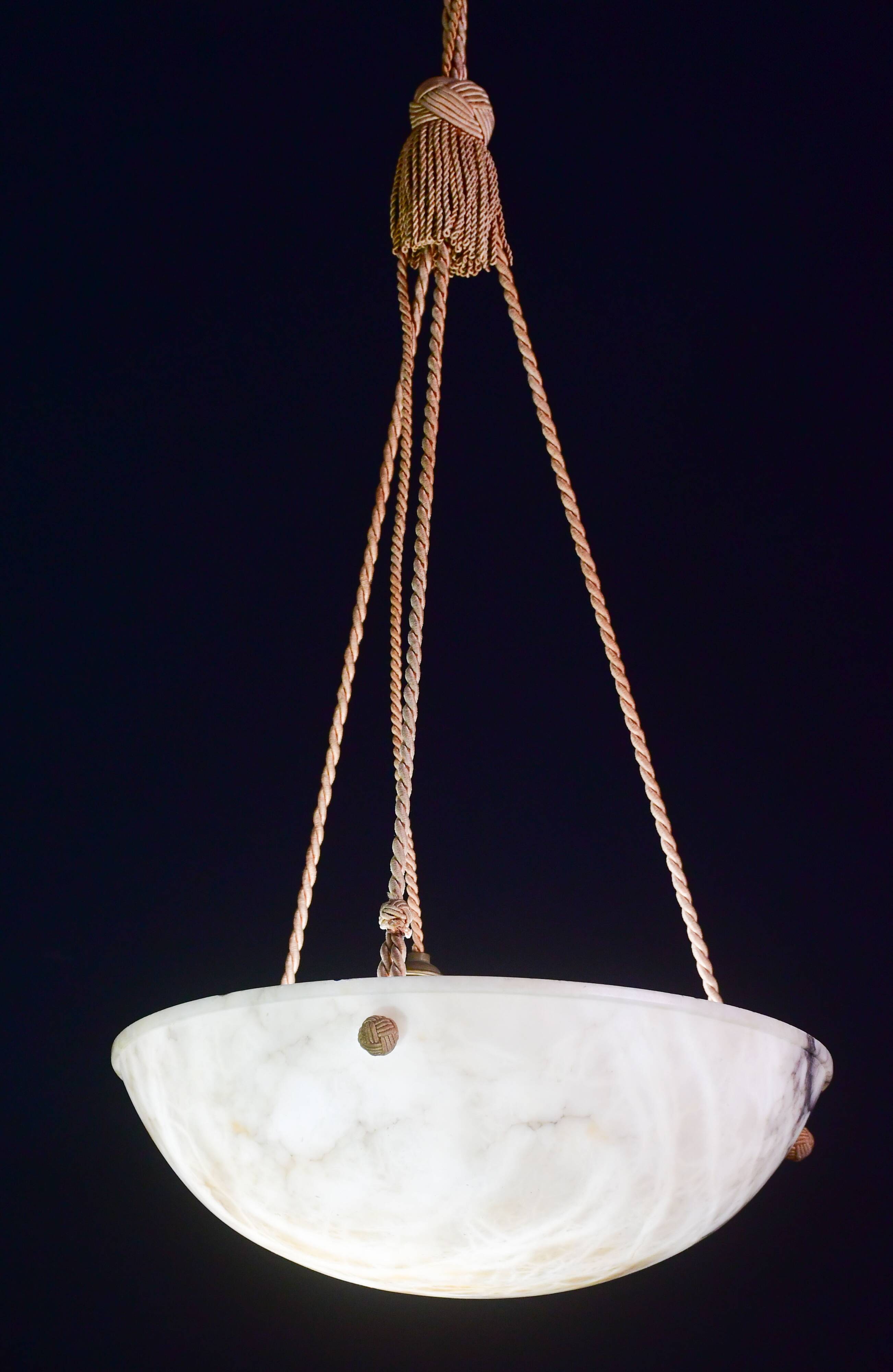 Great size superb Art Deco white alabaster chandelier, 1930s