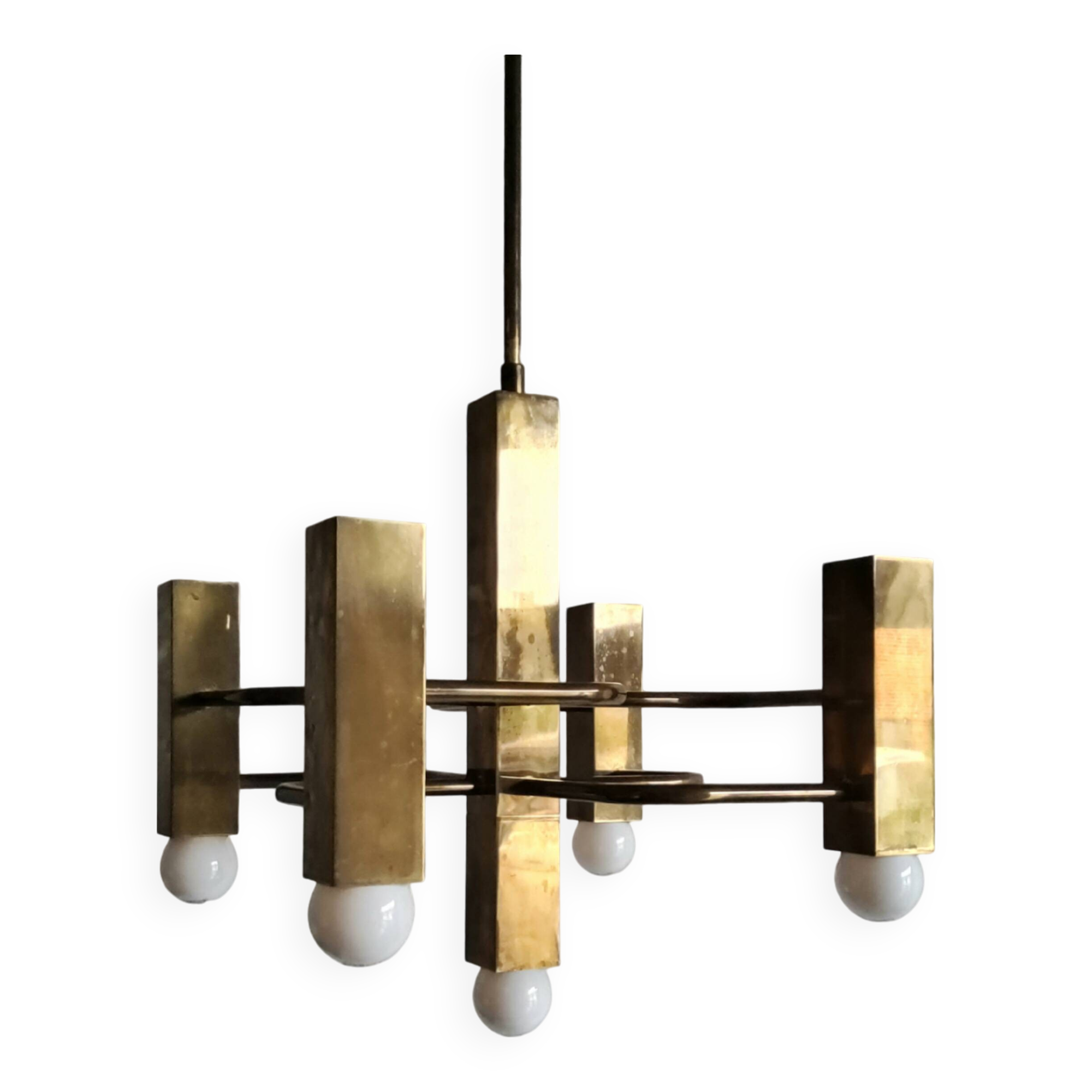 Lustre vintage Sciolari 5 feux par Boulanger 1970