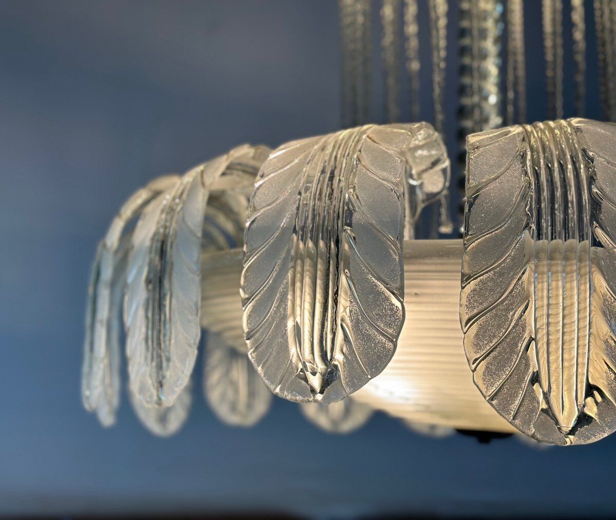 Lustre fontaine vénitien en verre de Murano incolore vert 1940