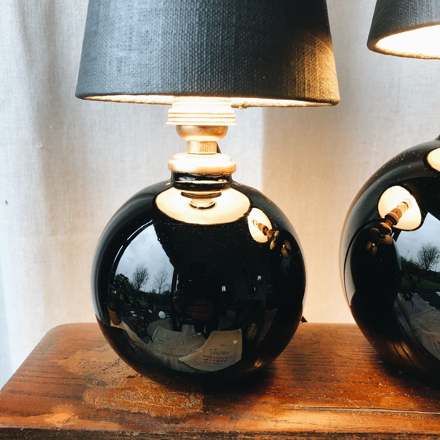 Duo of lamps in black opaline art deco