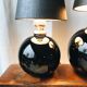 Duo de lampes en opaline noire art déco