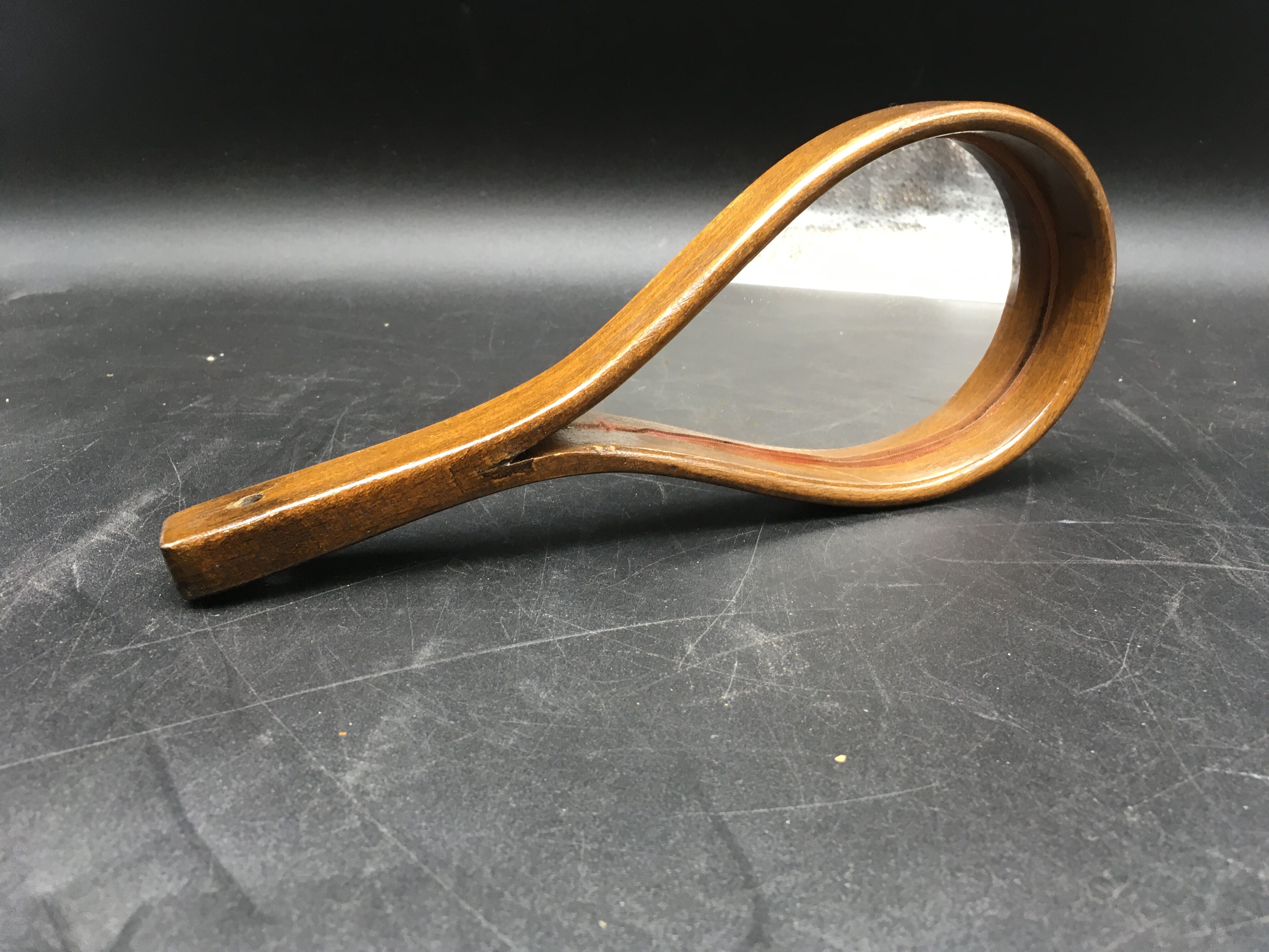 Hand-facing mirror in vintage wood year 70