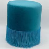 Duck blue pouf with fringes