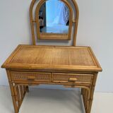 Bamboo and rattan dressing table, with mirror 50s-60s
