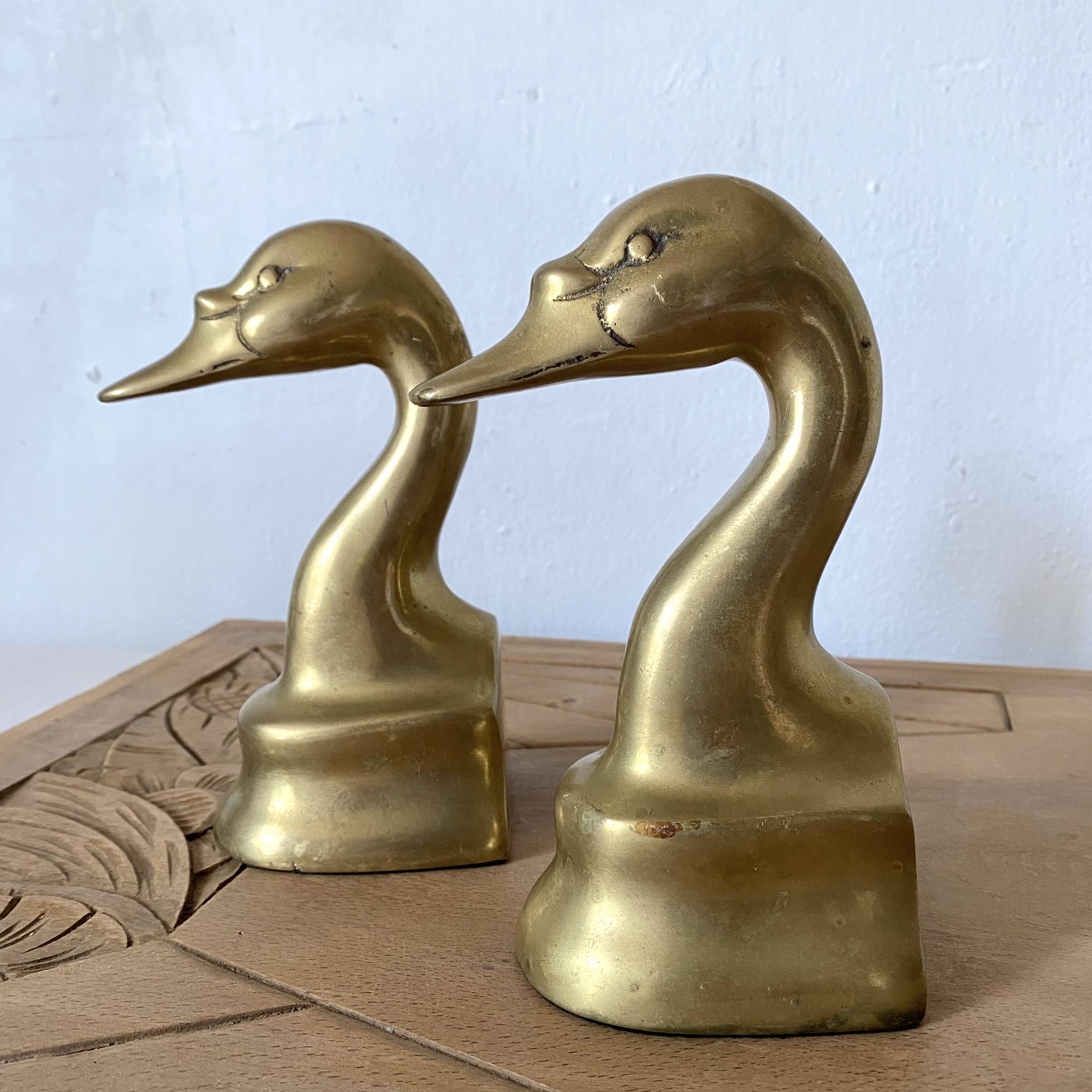 Pair of brass swan bookends