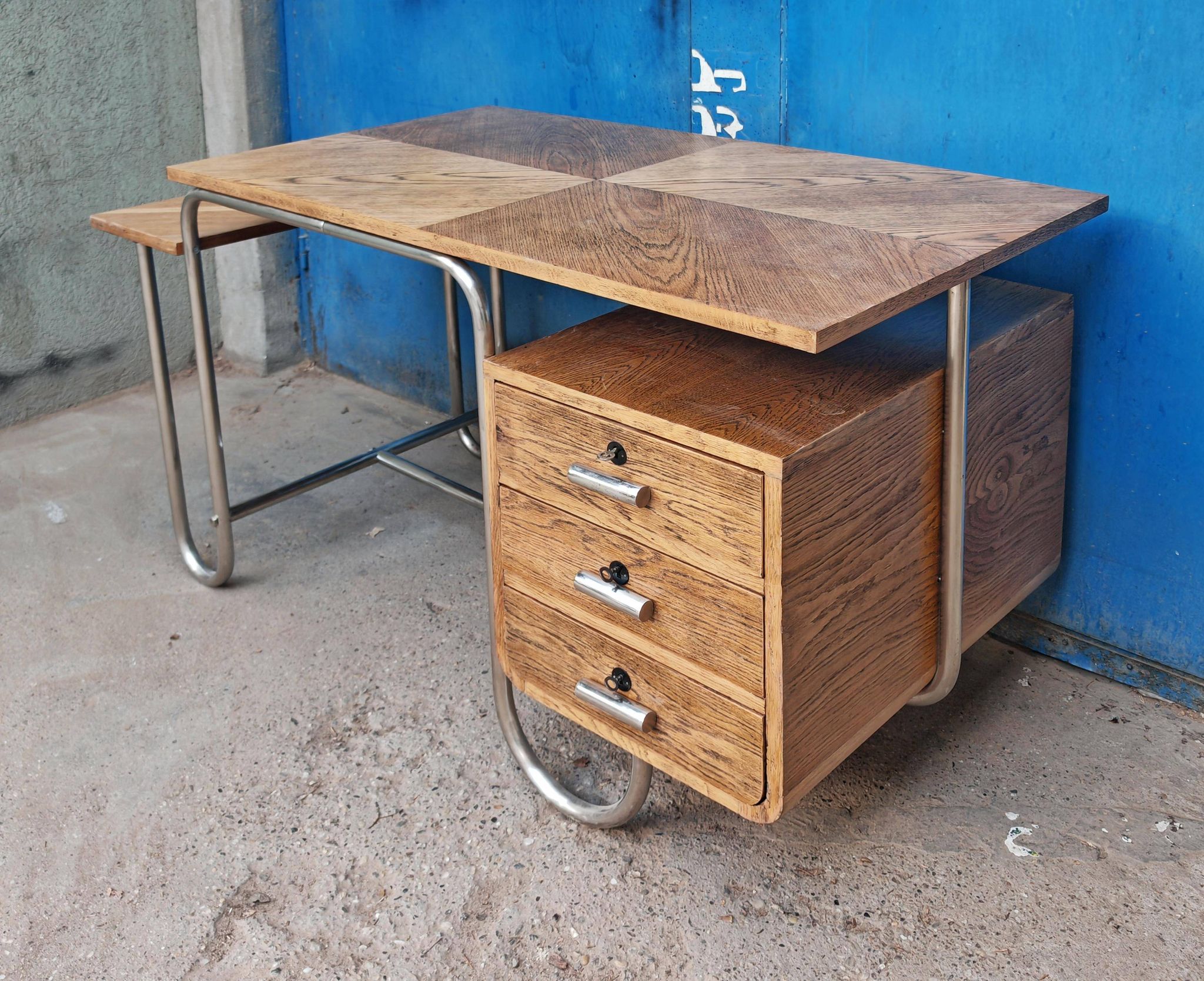 Bureau Bauhaus in ash veneer and tubular steel by Andre Lurcat