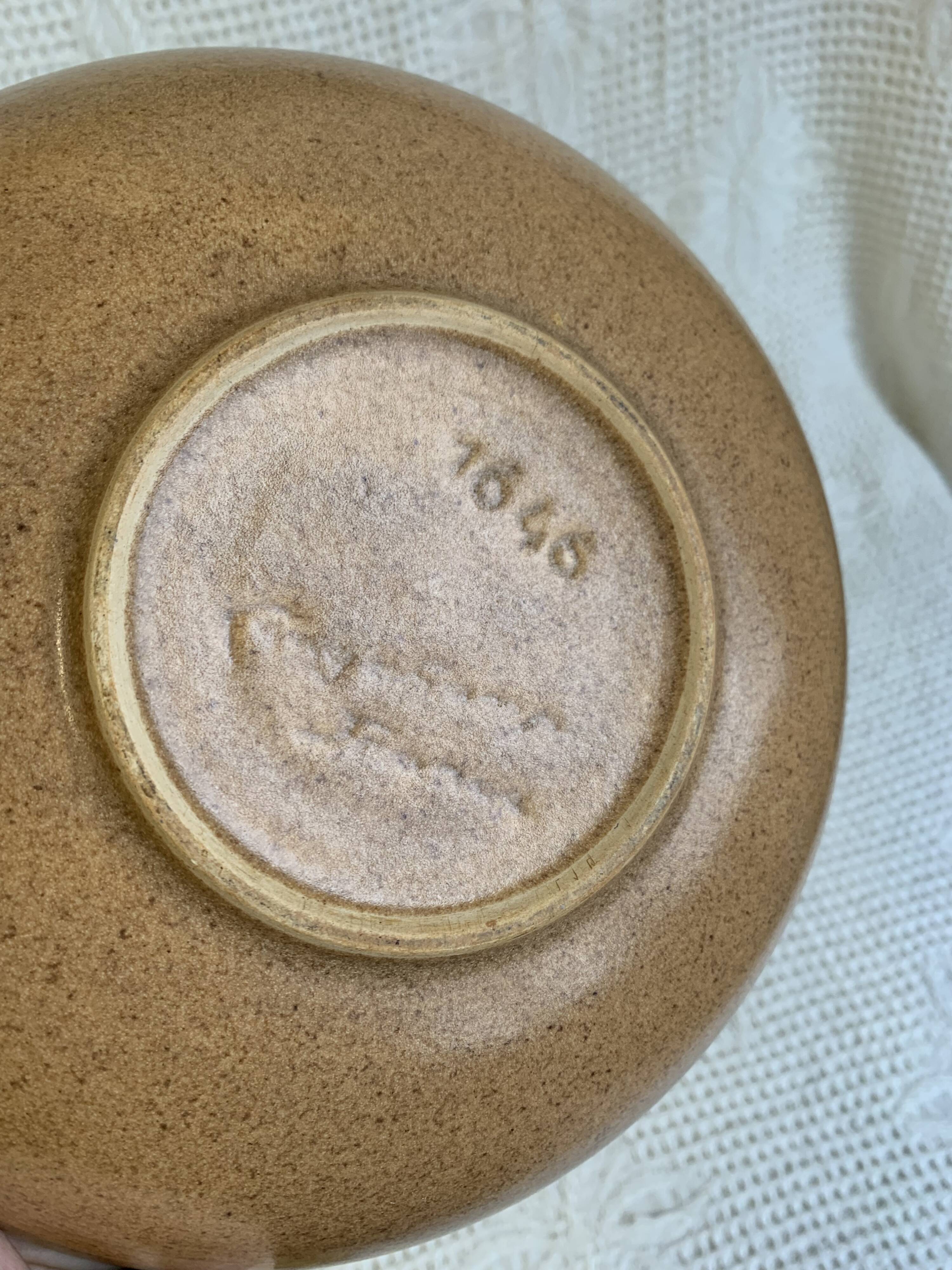 Longchamp glazed stoneware salad bowl, dating from the 1970s, in brown tones