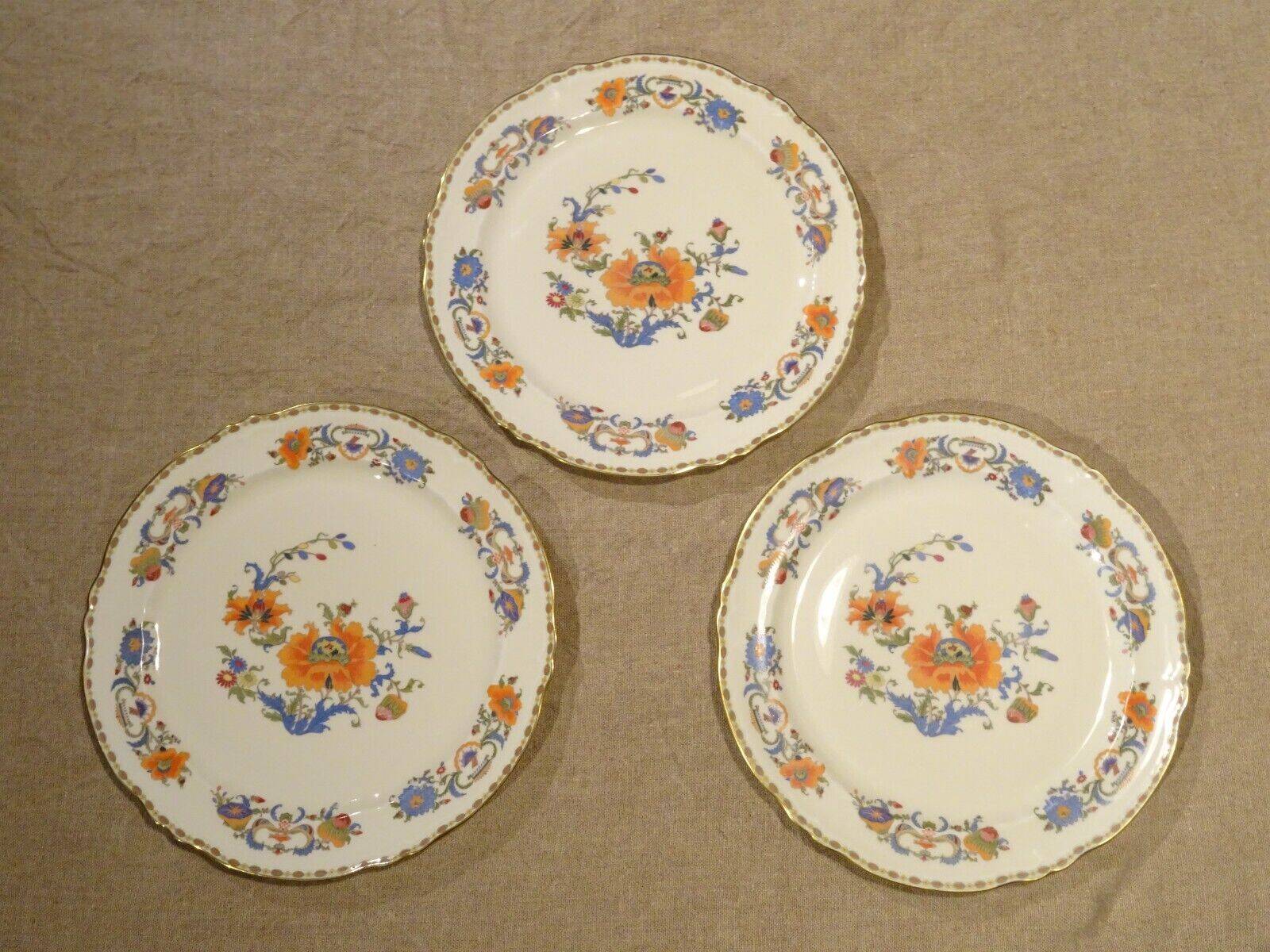 3 Limoges Raynaud porcelain flat plates, Old China Damon decor